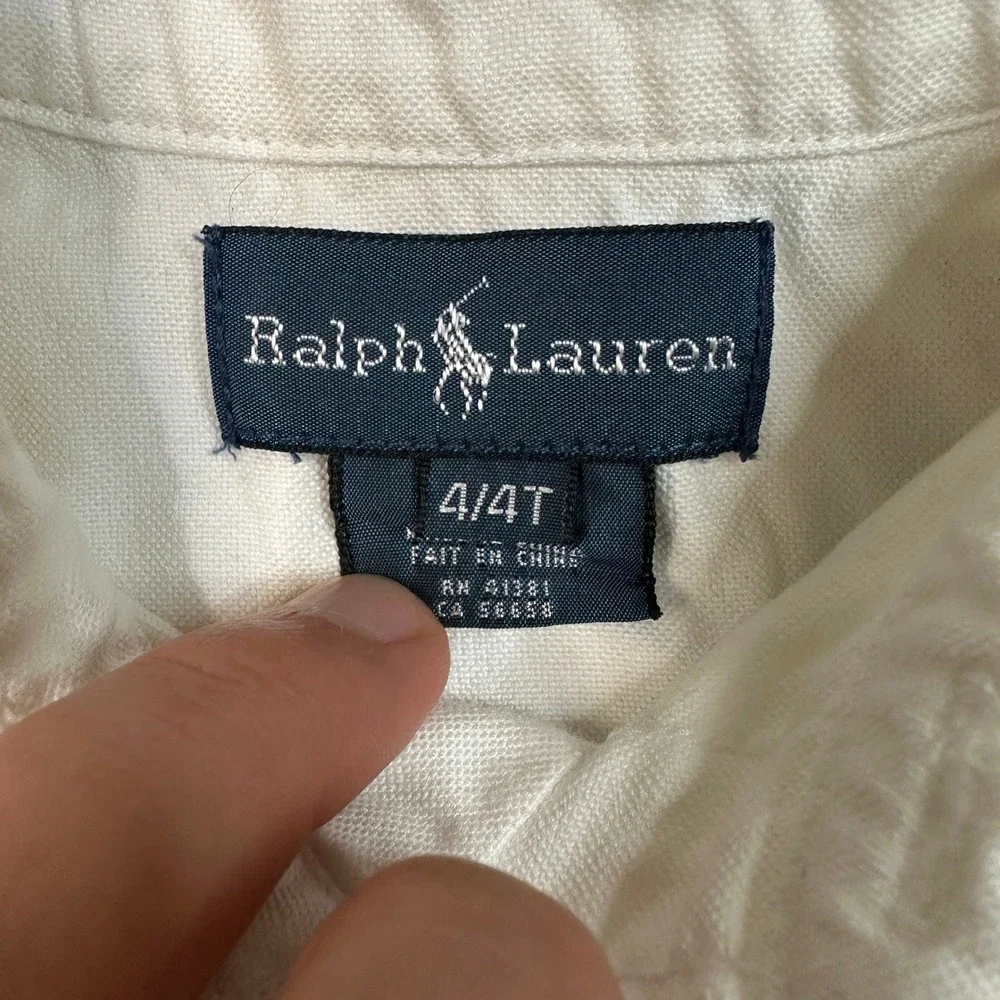 Ralph Lauren Kids Boys White Long Sleeve Oxford Button Down Shirt Size 4 4T